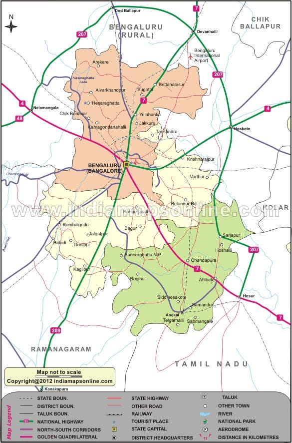 नक्शे के दक्षिण बैंगलोर