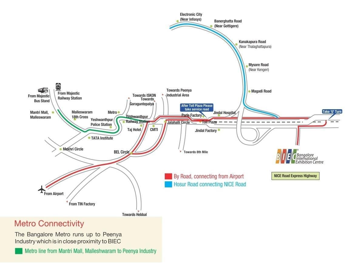 नक्शा बैंगलोर की अंतर्राष्ट्रीय प्रदर्शनी केंद्र