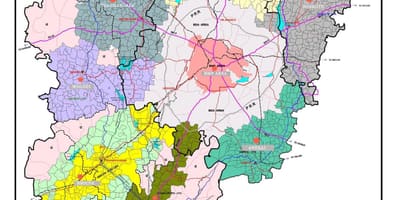 बैंगलोर के नक्शे के साथ क्षेत्रों में
